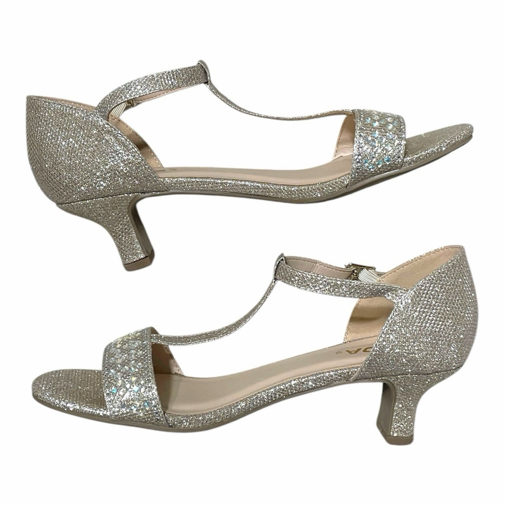 Soda Girls 5M Sloan Rhinestone Dress Heels Open Toe Adjustable Buckle Strap Gold - Picture 5 of 13